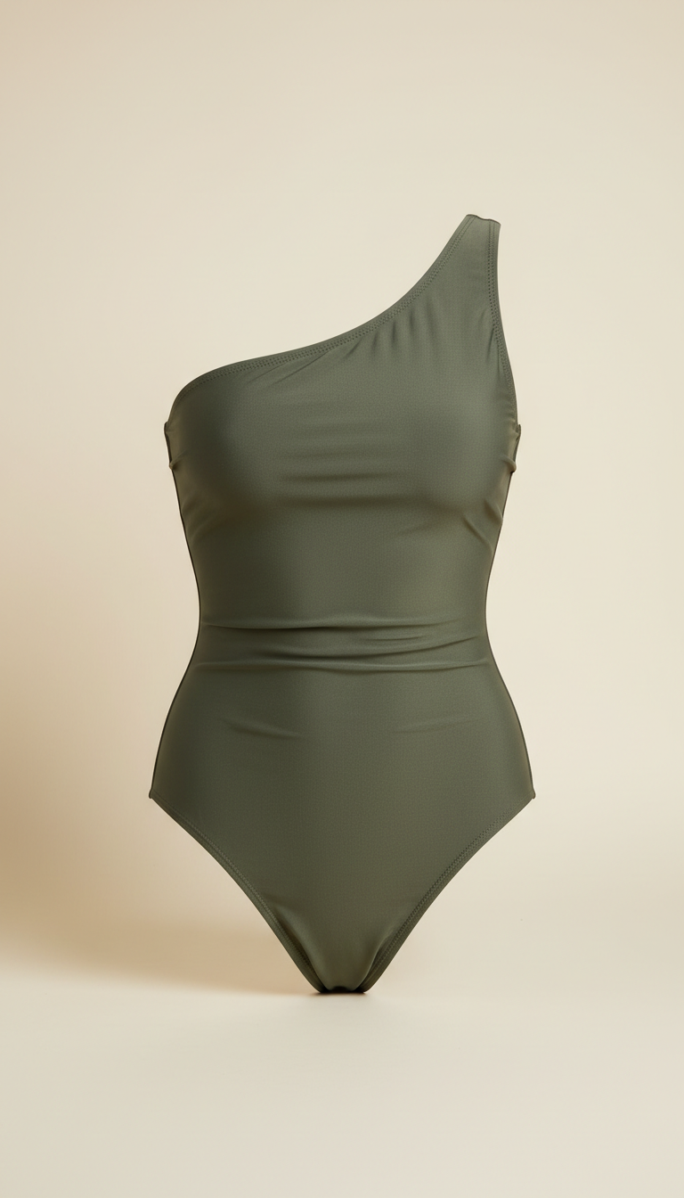 One-Shoulder Swimsuit in Olive Sage