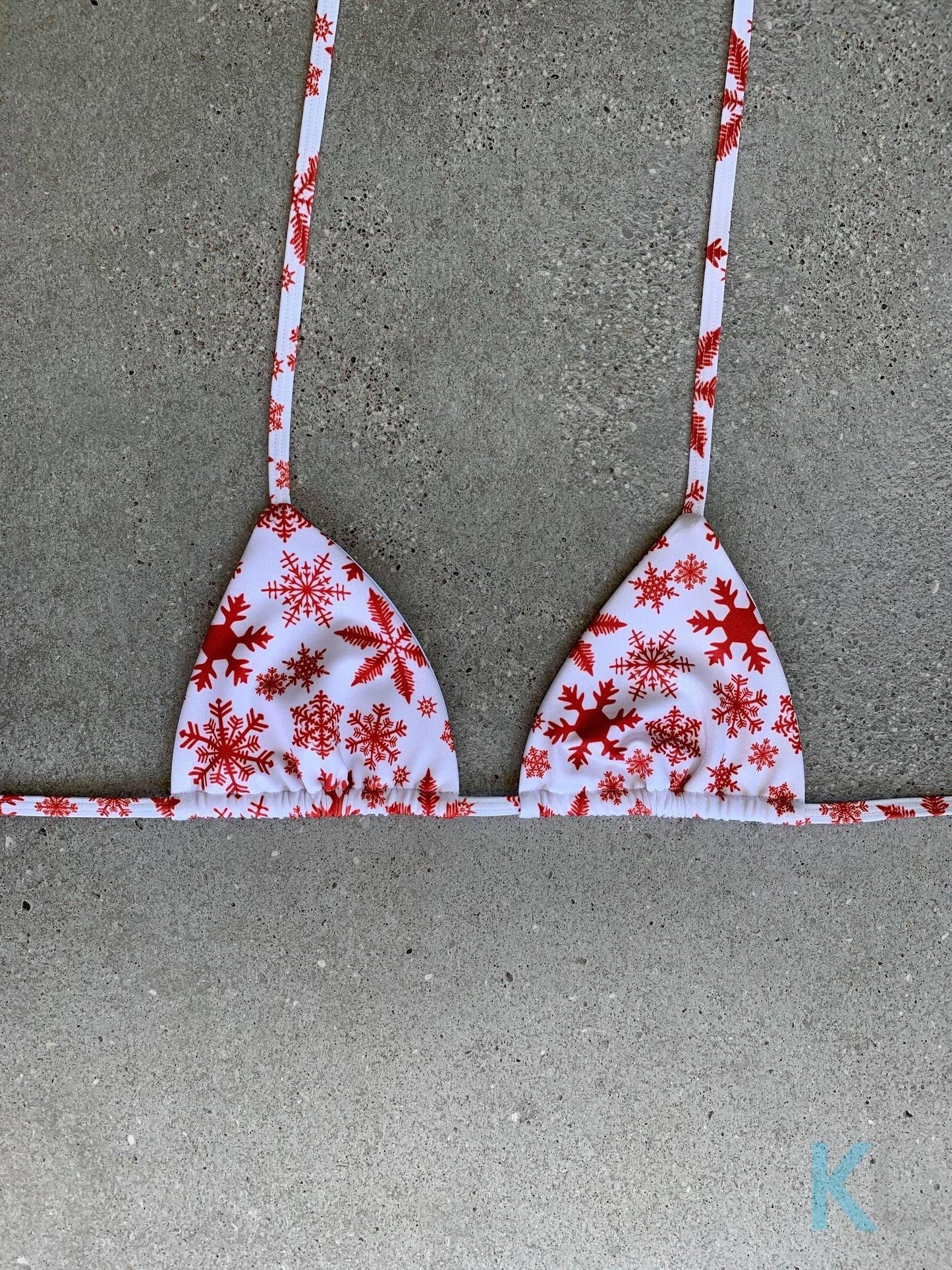 Snowflake on White Bikini Top - Kristen Lonie Swimwear