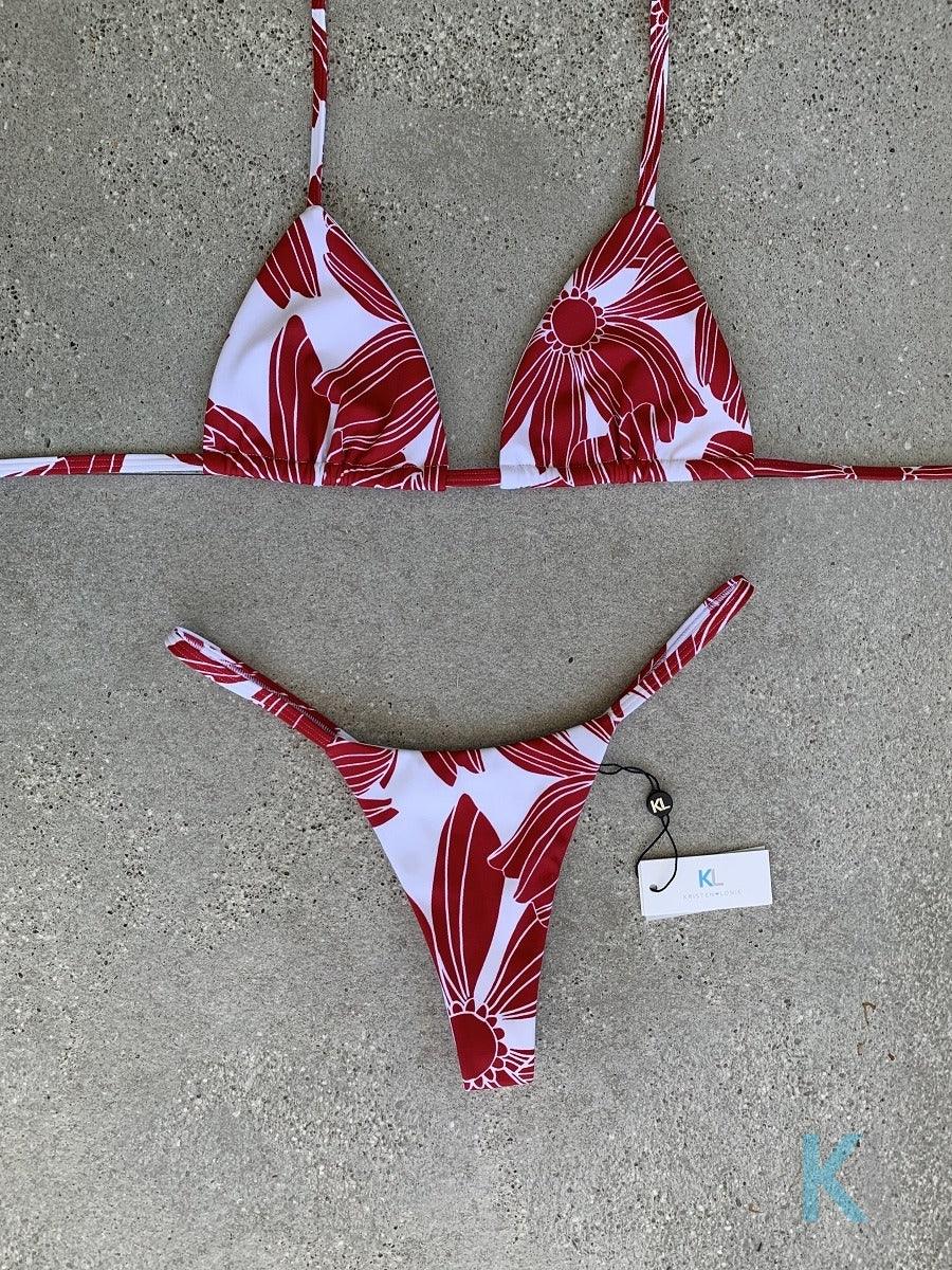 Red & White Floral Bikini Top - Kristen Lonie Swimwear