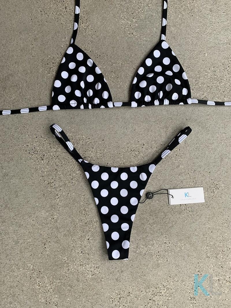 White on Black Polka Dot Bikini Top - Kristen Lonie Swimwear