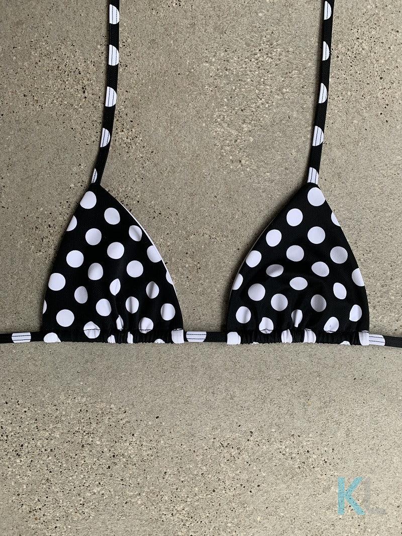 White on Black Polka Dot Bikini Top - Kristen Lonie Swimwear