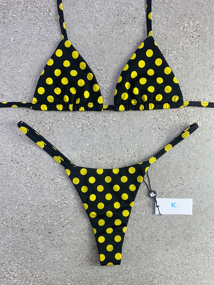 Top bikini giallo a pois