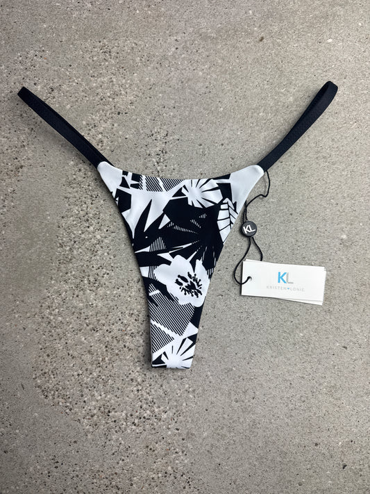 Black & White Floral Bikini Bottom (w/black straps)