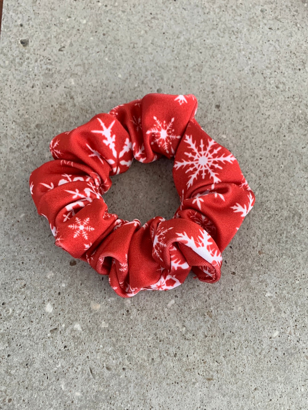 Snowflake on Red Scrunchie