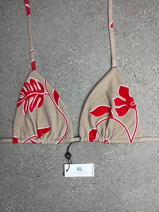 Red | Nude Leaf Print Bikini Top