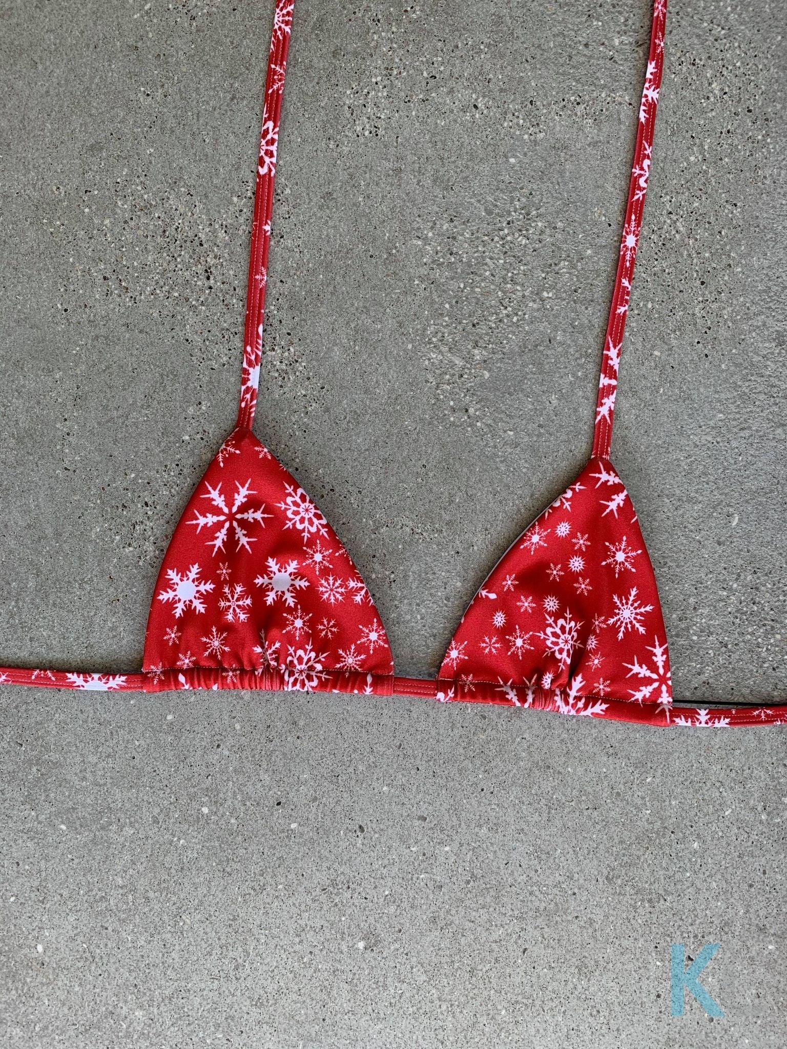 Snowflake on Red Bikini Top - Kristen Lonie Swimwear