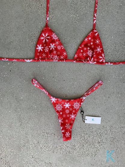 Snowflake on Red Bikini Top - Kristen Lonie Swimwear