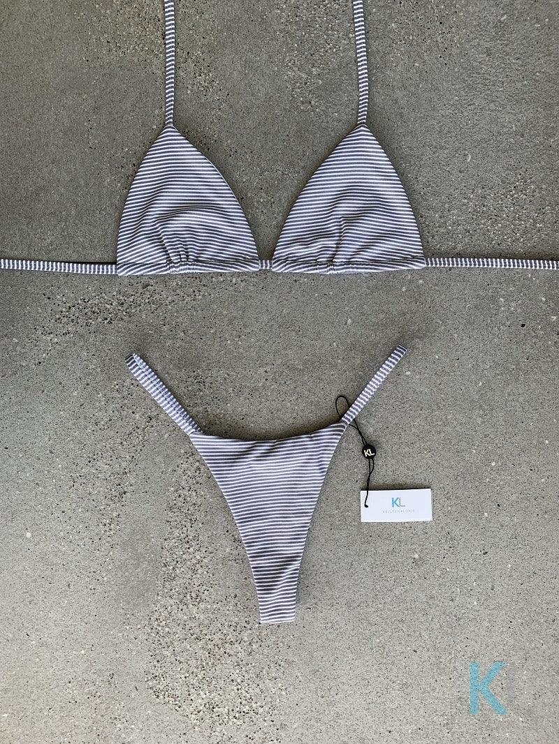 Taupe Beach Stripes Bikini Top - Kristen Lonie Swimwear