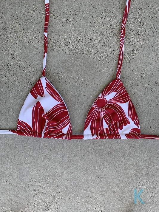 Red & White Floral Bikini Top - Kristen Lonie Swimwear