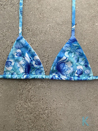 Blue Cherry Blossom Bikini Top - Kristen Lonie Swimwear