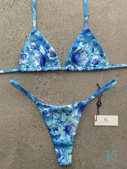 Blue Cherry Blossom Bikini Top - Kristen Lonie Swimwear