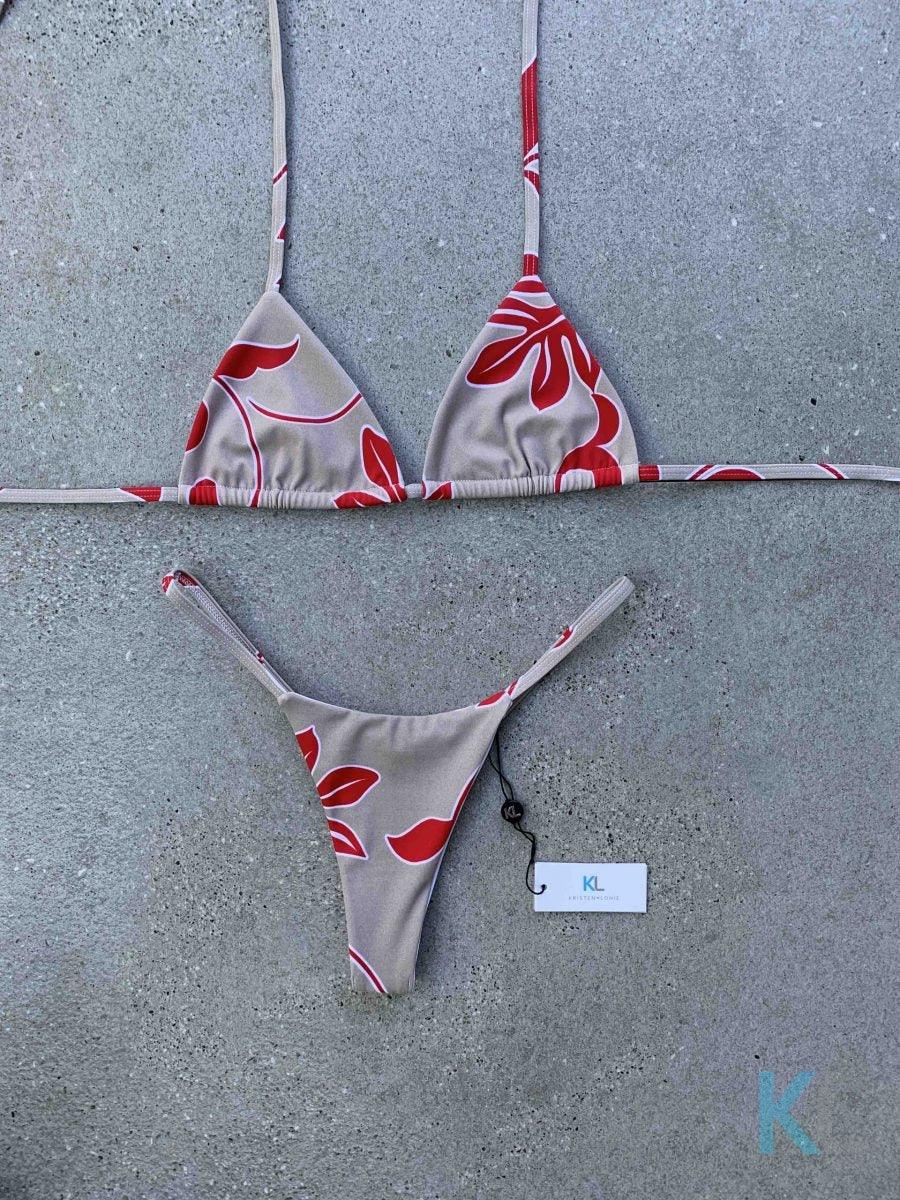 Red | Nude Leaf Print Bikini Top - Kristen Lonie Swimwear