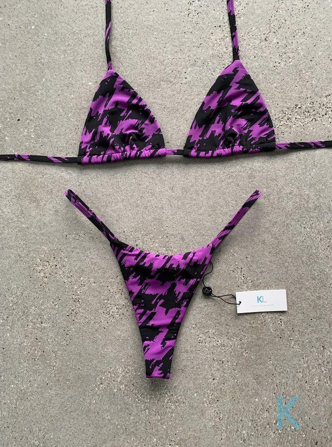 Houndstooth Purple Bikini Top - Kristen Lonie Swimwear